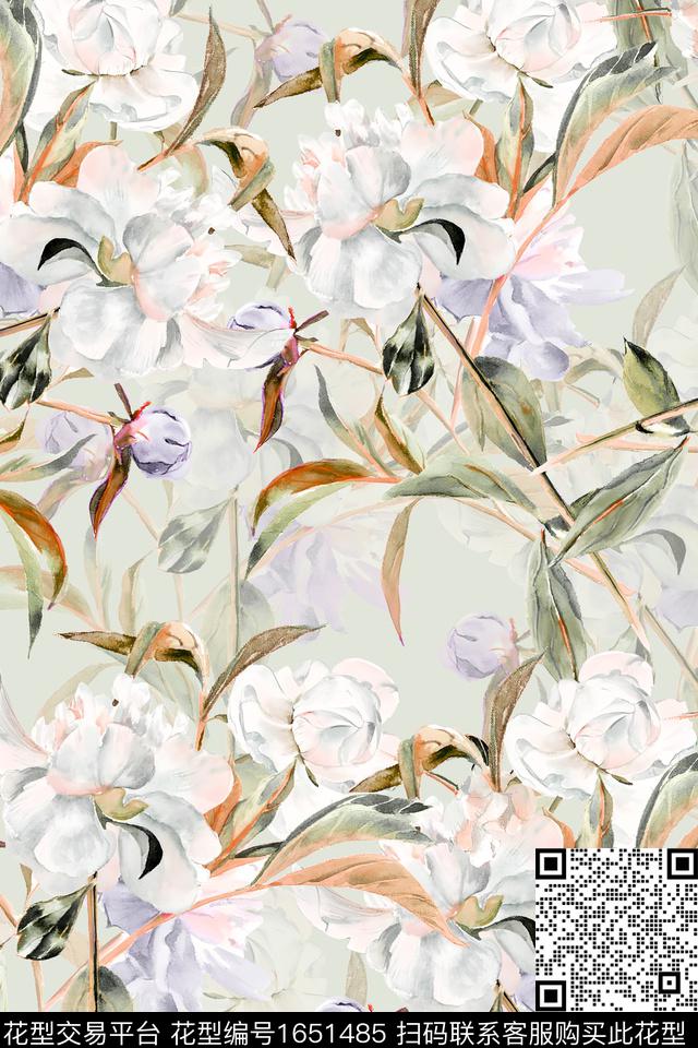 年轻女装小清新花卉数码印花花型下载（图片编号: 1651485） - 瓦栏（Walan）