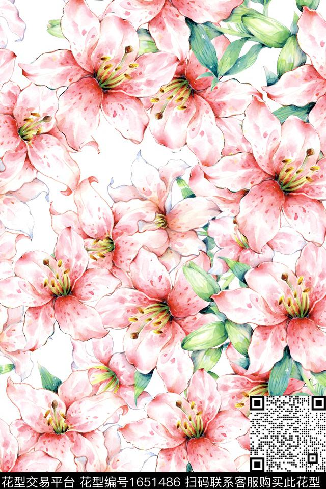 年轻女装小清新花卉数码印花花型下载（图片编号: 1651486） - 瓦栏（Walan）