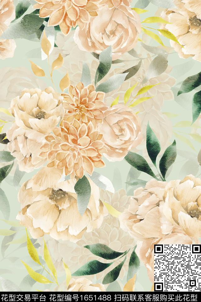 年轻女装小清新花卉数码印花花型下载（图片编号: 1651488） - 瓦栏（Walan）