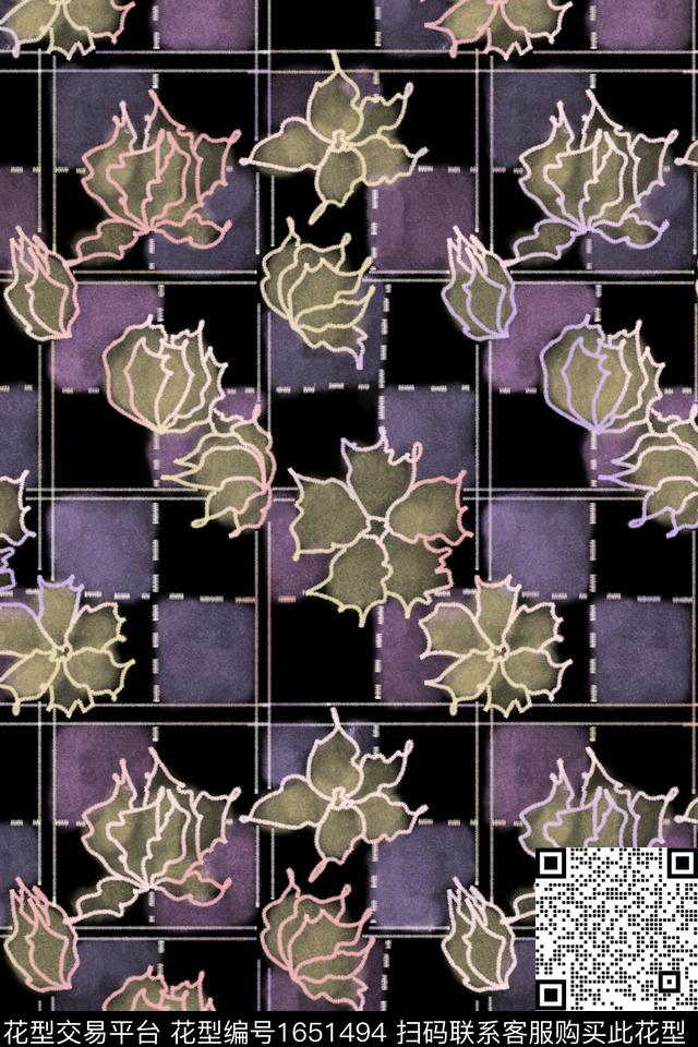 绣花花型花卉几何数码印花花型下载（图片编号: 1651494） - 瓦栏（Walan）