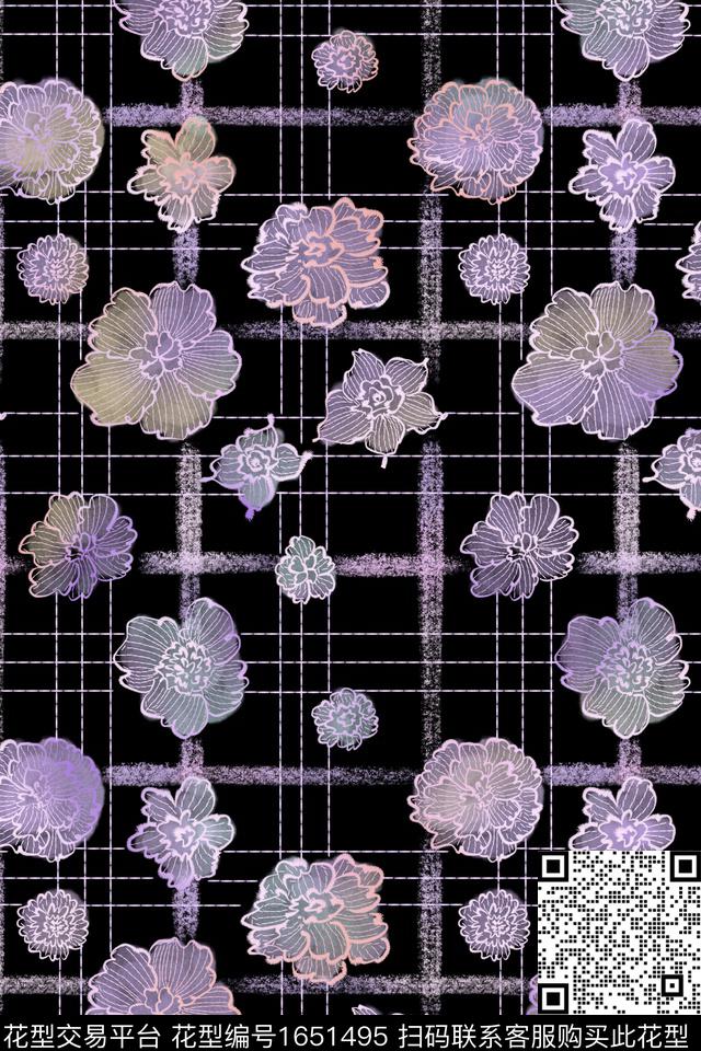 花卉肌理水彩数码印花花型下载（图片编号: 1651495） - 瓦栏（Walan）
