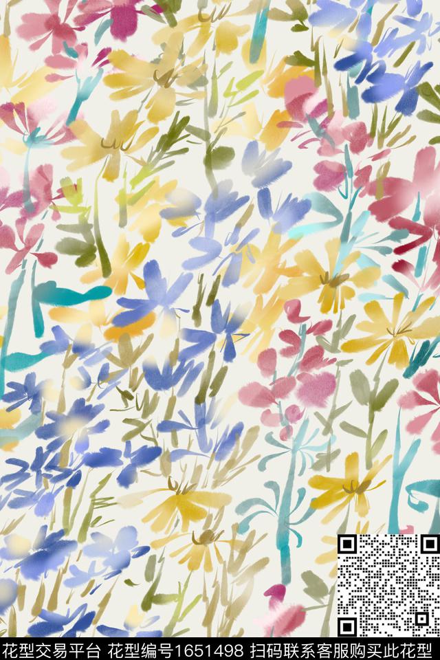 小清新清爽底花卉花卉数码印花花型下载（图片编号: 1651498） - 瓦栏（Walan）