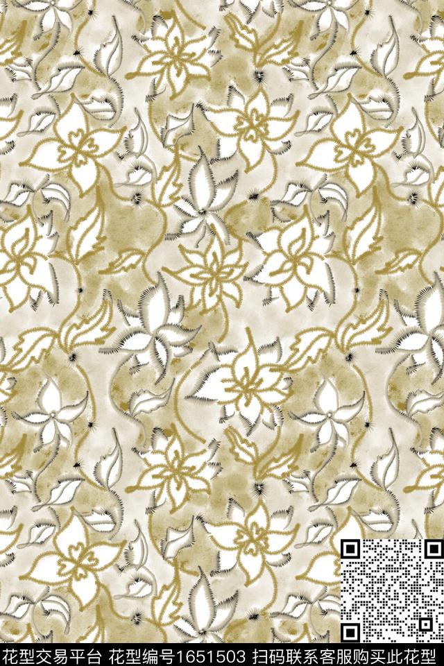 侘寂花卉绣花花型数码印花花型下载（图片编号: 1651503） - 瓦栏（Walan）