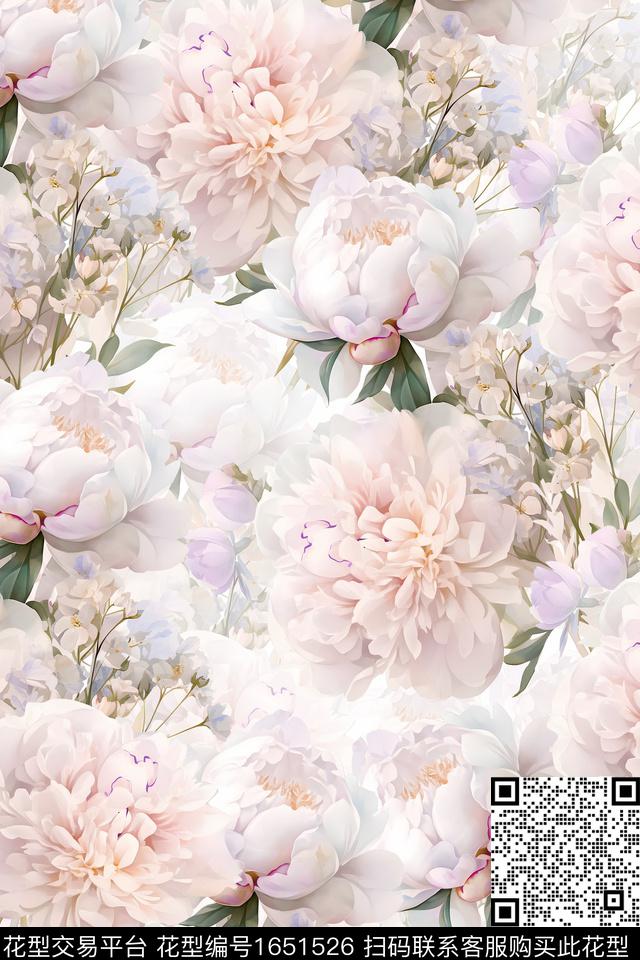 年轻女装小清新花卉数码印花花型下载（图片编号: 1651526） - 瓦栏（Walan）