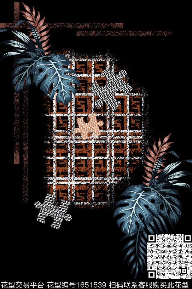 定位花休闲胸前独幅数码印花花型下载（图片编号: 1651539） - 瓦栏（Walan）