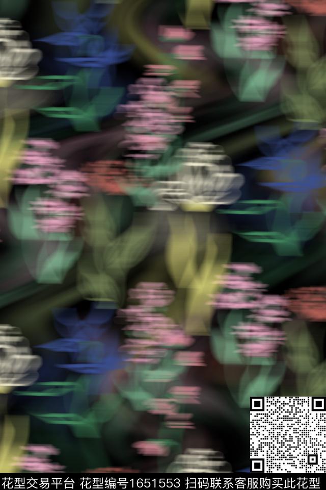 剪影花卉朦胧花卉数码印花花型下载（图片编号: 1651553） - 瓦栏（Walan）