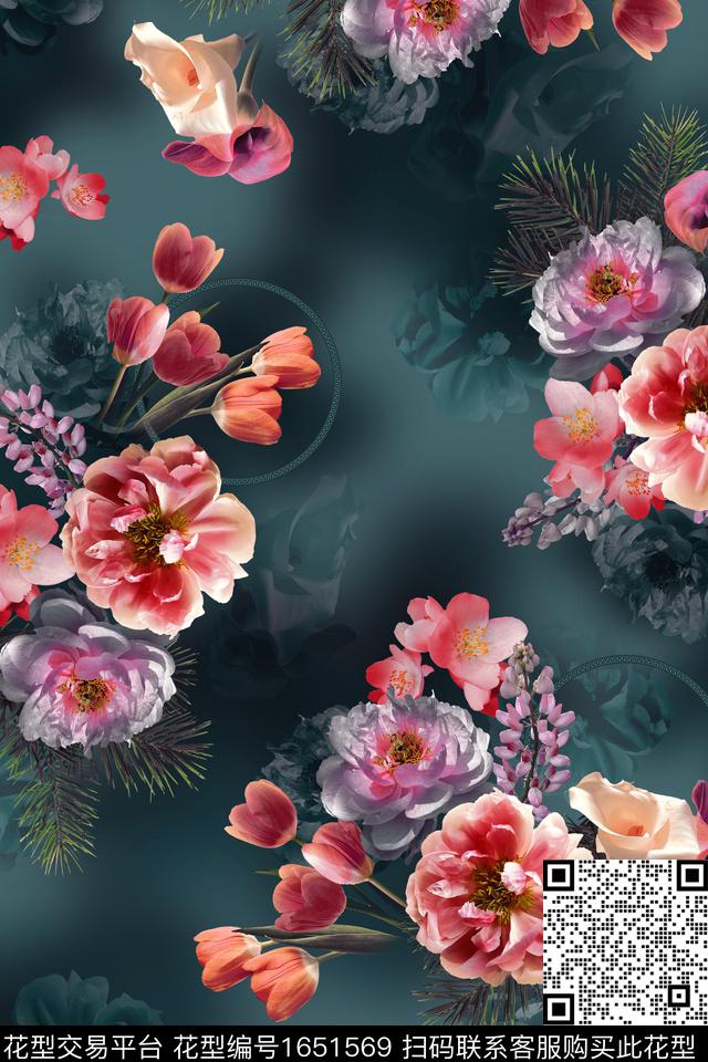 中东大花花卉数码印花花型下载（图片编号: 1651569） - 瓦栏（Walan）