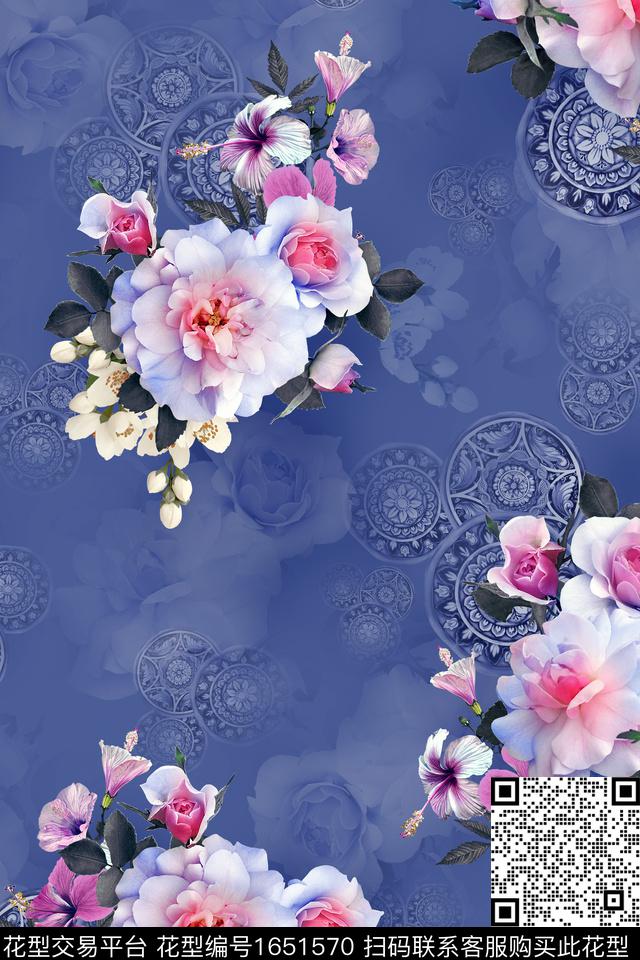 中东大花花卉数码印花花型下载（图片编号: 1651570） - 瓦栏（Walan）