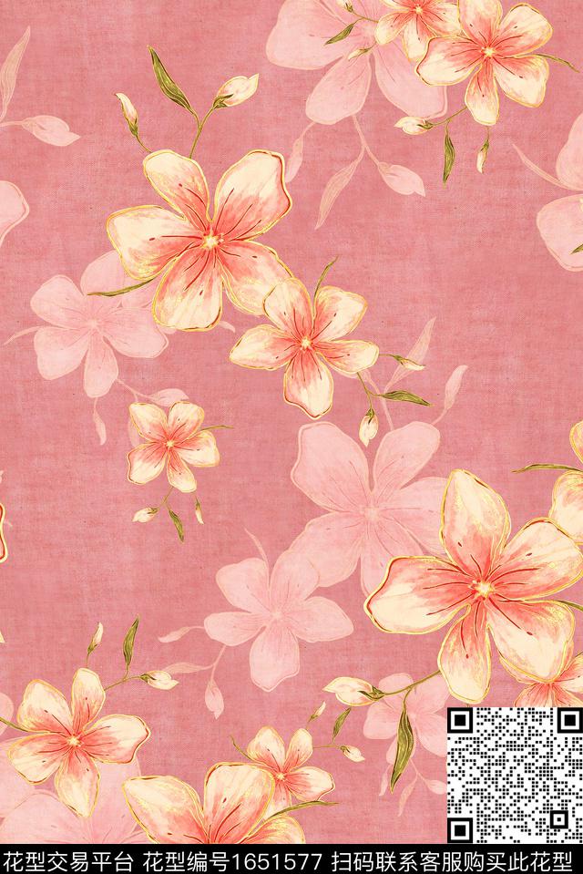 年轻女装满版散花水彩花卉数码印花花型下载（图片编号: 1651577） - 瓦栏（Walan）