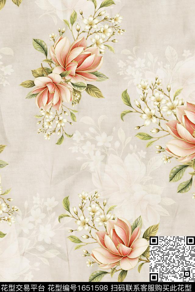 年轻女装满版散花水彩花卉数码印花花型下载（图片编号: 1651598） - 瓦栏（Walan）