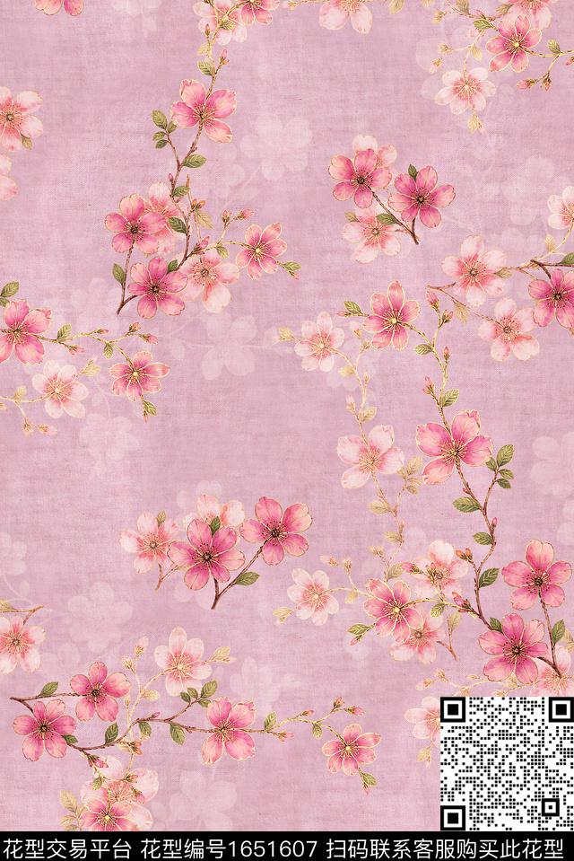 年轻女装满版散花水彩花卉数码印花花型下载（图片编号: 1651607） - 瓦栏（Walan）