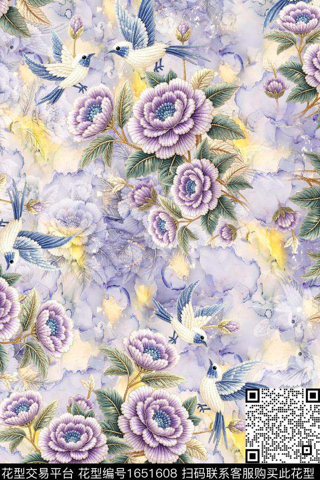 年轻女装满版散花水彩花卉数码印花花型下载（图片编号: 1651608） - 瓦栏（Walan）