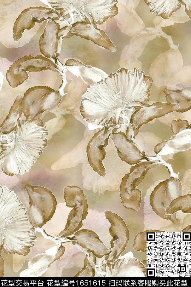 年轻女装满版散花水彩花卉数码印花花型下载（图片编号: 1651615） - 瓦栏（Walan）