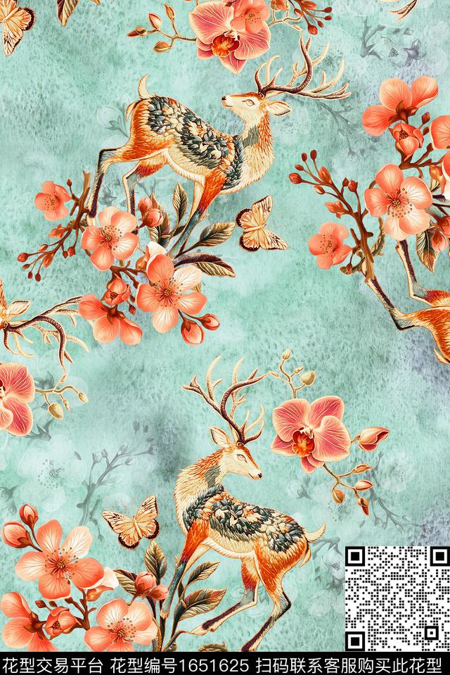 年轻女装满版散花水彩花卉数码印花花型下载（图片编号: 1651625） - 瓦栏（Walan）