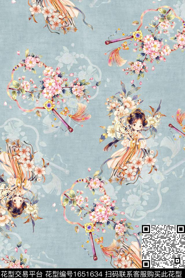 年轻女装满版散花水彩花卉数码印花花型下载（图片编号: 1651634） - 瓦栏（Walan）