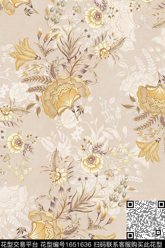 年轻女装满版散花水彩花卉数码印花花型下载（图片编号: 1651636） - 瓦栏（Walan）