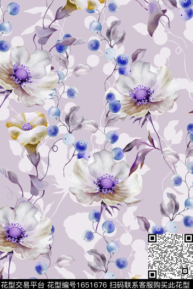年轻女装小清新花卉数码印花花型下载（图片编号: 1651676） - 瓦栏（Walan）