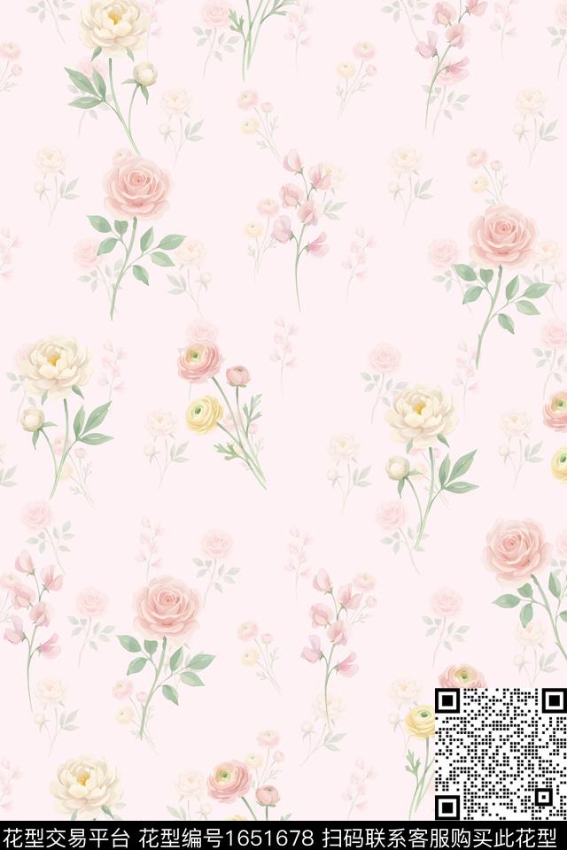 年轻女装小清新花卉数码印花花型下载（图片编号: 1651678） - 瓦栏（Walan）