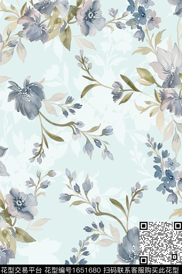 年轻女装小清新花卉数码印花花型下载（图片编号: 1651680） - 瓦栏（Walan）