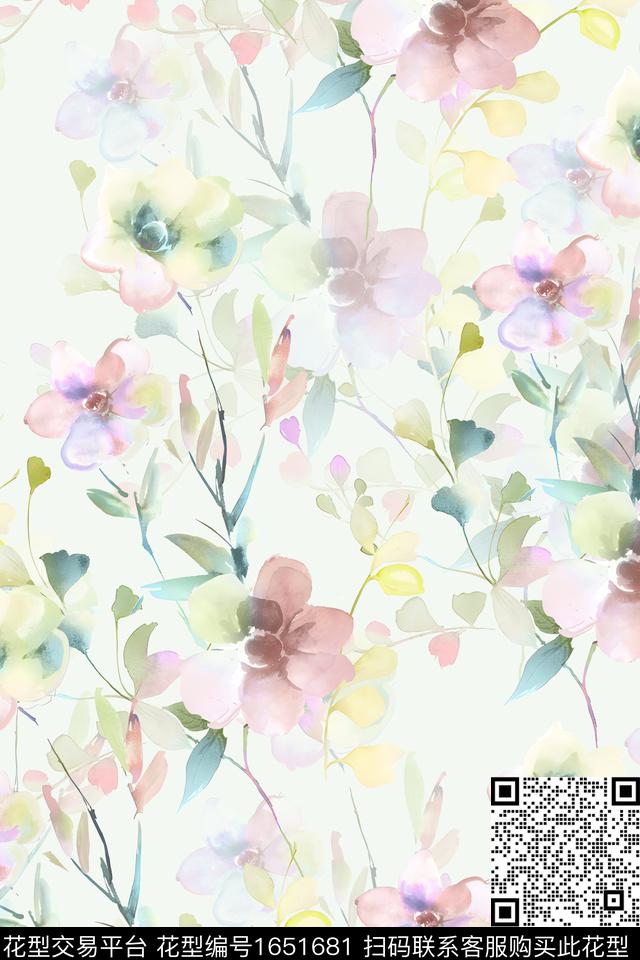 年轻女装小清新花卉数码印花花型下载（图片编号: 1651681） - 瓦栏（Walan）