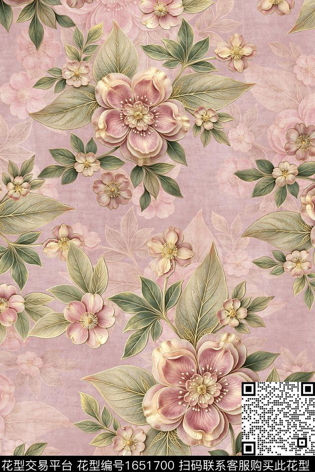 年轻女装满版散花水彩花卉数码印花花型下载（图片编号: 1651700） - 瓦栏（Walan）