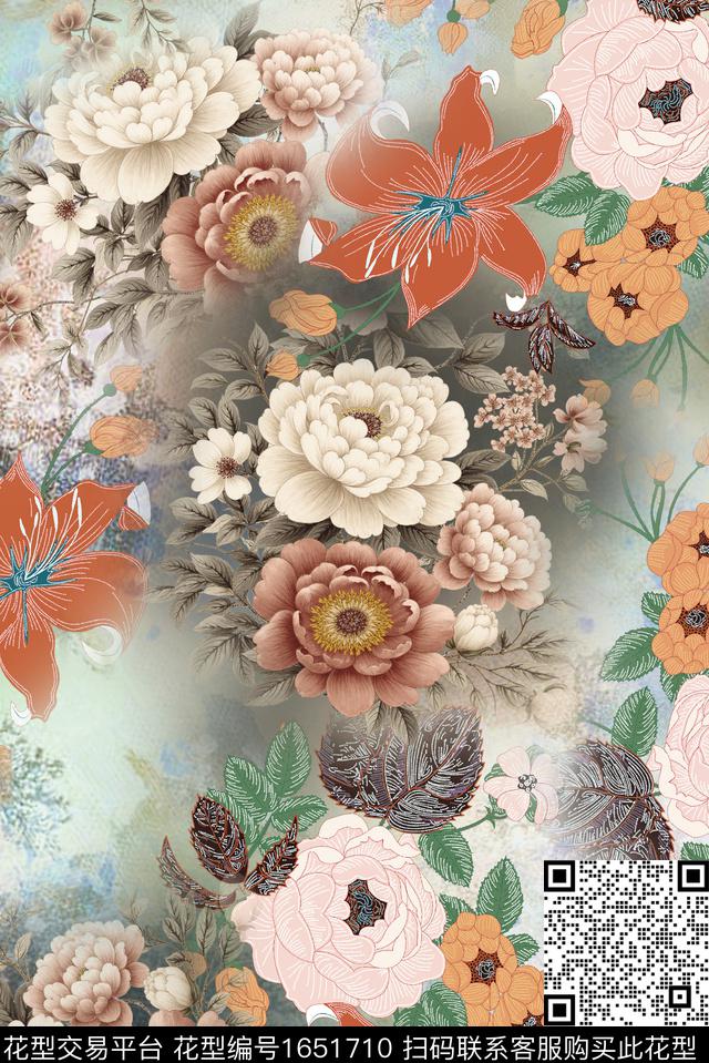 秋冬花型组合花卉手绘花卉数码印花花型下载（图片编号: 1651710） - 瓦栏（Walan）