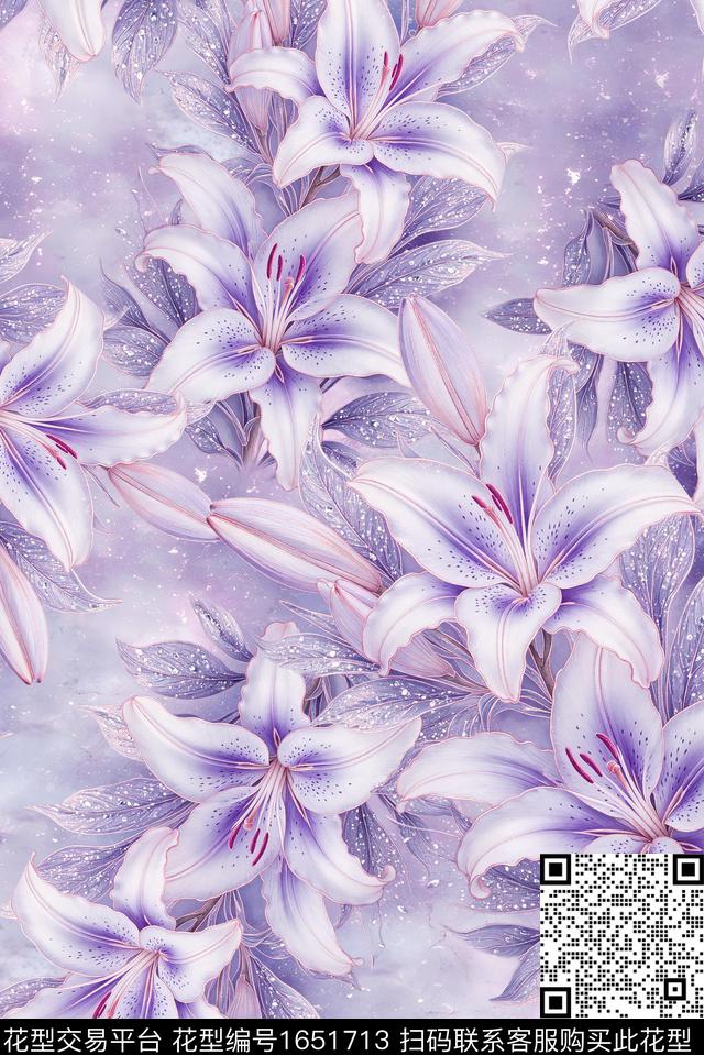 年轻女装满版散花水彩花卉数码印花花型下载（图片编号: 1651713） - 瓦栏（Walan）