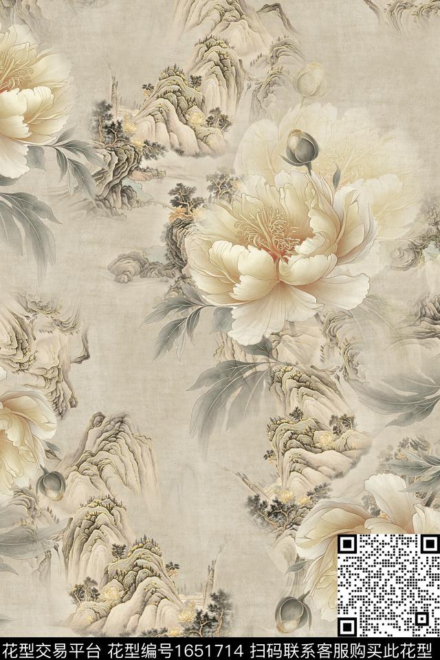 年轻女装中国风满版散花数码印花花型下载（图片编号: 1651714） - 瓦栏（Walan）