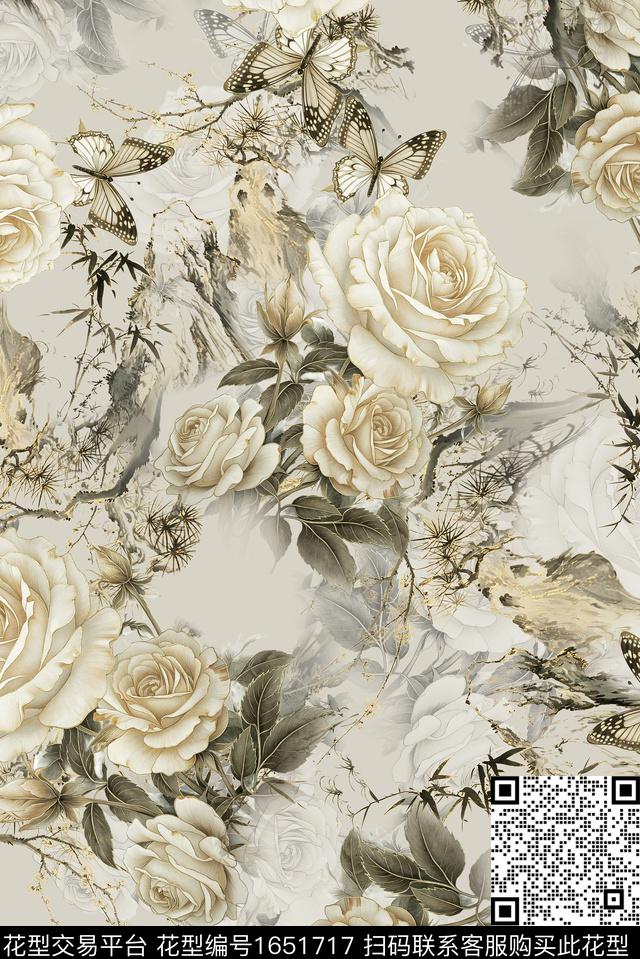 年轻女装中国风满版散花数码印花花型下载（图片编号: 1651717） - 瓦栏（Walan）