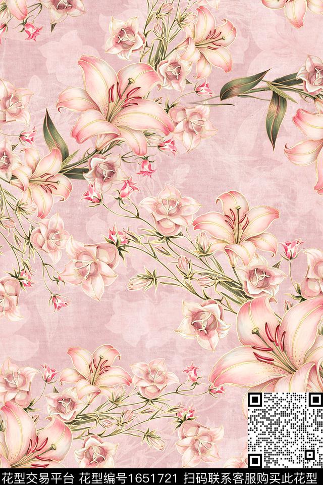 年轻女装满版散花水彩花卉数码印花花型下载（图片编号: 1651721） - 瓦栏（Walan）