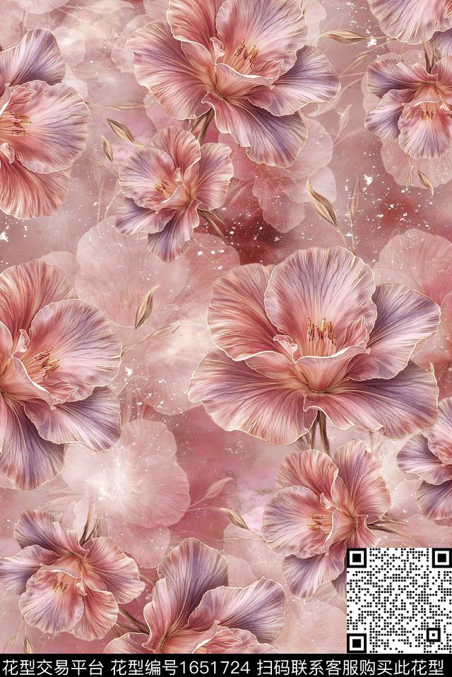 年轻女装满版散花水彩花卉数码印花花型下载（图片编号: 1651724） - 瓦栏（Walan）