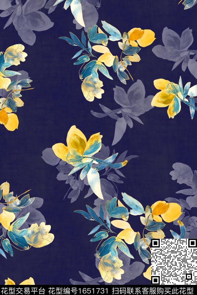 年轻女装满版散花水彩花卉数码印花花型下载（图片编号: 1651731） - 瓦栏（Walan）