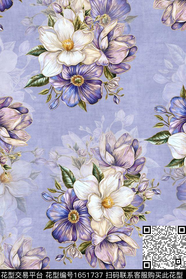 年轻女装满版散花水彩花卉数码印花花型下载（图片编号: 1651737） - 瓦栏（Walan）