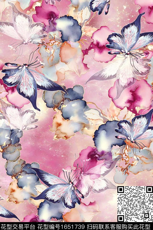 年轻女装满版散花水彩花卉数码印花花型下载（图片编号: 1651739） - 瓦栏（Walan）