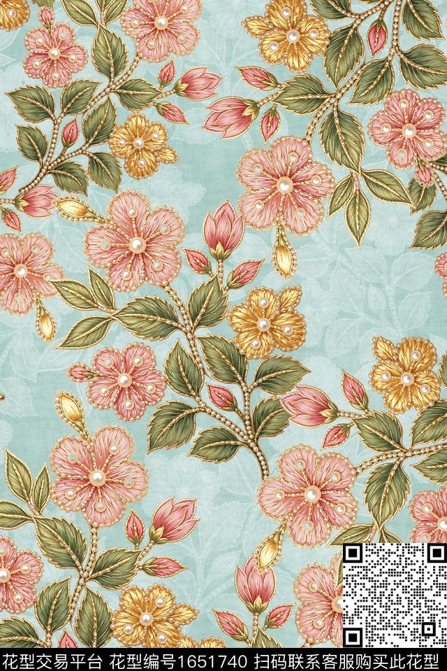 年轻女装满版散花水彩花卉数码印花花型下载（图片编号: 1651740） - 瓦栏（Walan）