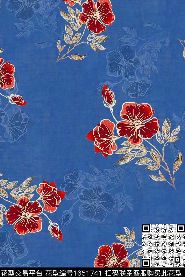 年轻女装满版散花水彩花卉数码印花花型下载（图片编号: 1651741） - 瓦栏（Walan）