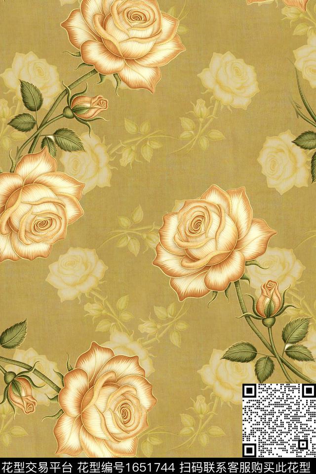 年轻女装满版散花水彩花卉数码印花花型下载（图片编号: 1651744） - 瓦栏（Walan）