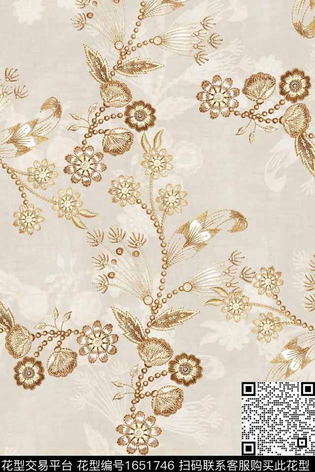年轻女装满版散花水彩花卉数码印花花型下载（图片编号: 1651746） - 瓦栏（Walan）