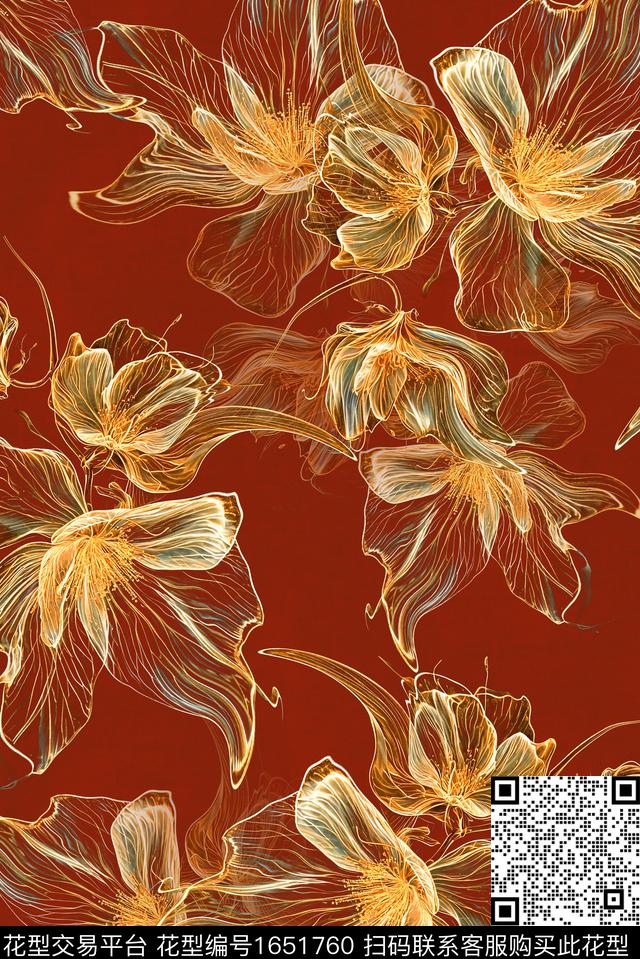 年轻女装满版散花水彩花卉数码印花花型下载（图片编号: 1651760） - 瓦栏（Walan）