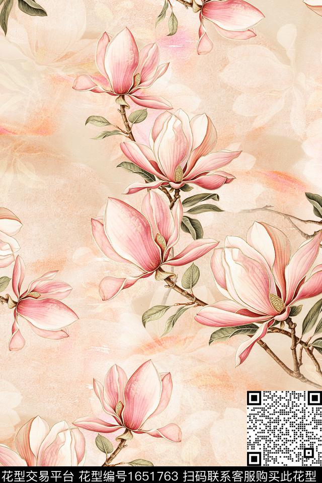 年轻女装满版散花水彩花卉数码印花花型下载（图片编号: 1651763） - 瓦栏（Walan）