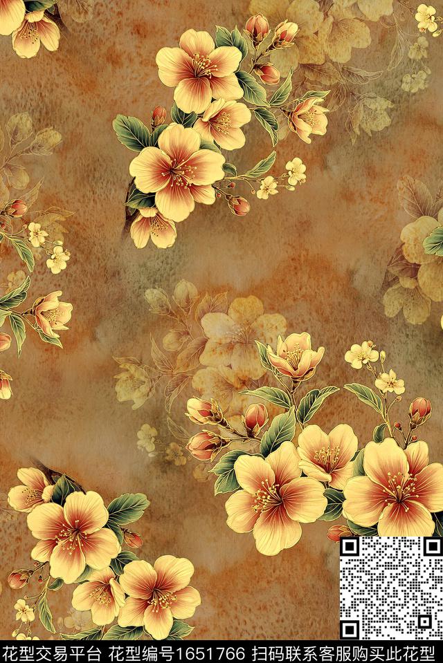 年轻女装满版散花水彩花卉数码印花花型下载（图片编号: 1651766） - 瓦栏（Walan）