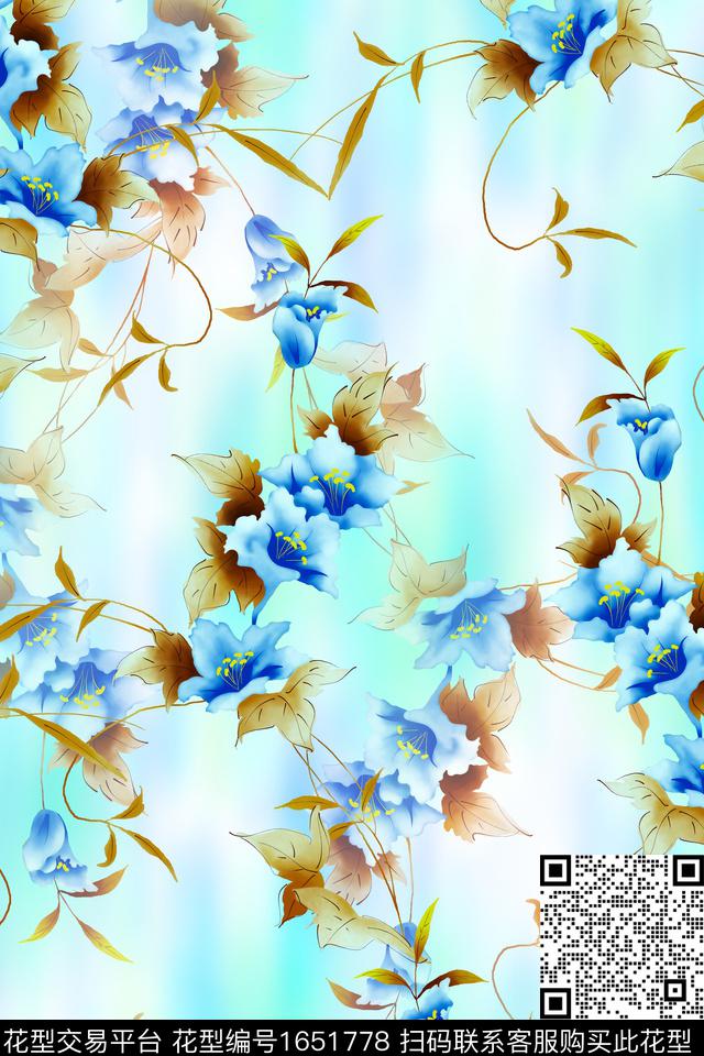 满版散花花卉数码花型数码印花花型下载（图片编号: 1651778） - 瓦栏（Walan）