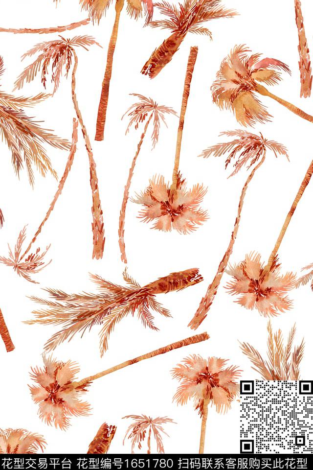植物热带花型手绘数码印花花型下载（图片编号: 1651780） - 瓦栏（Walan）
