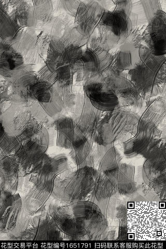 黑底花卉肌理笔触数码印花花型下载（图片编号: 1651791） - 瓦栏（Walan）