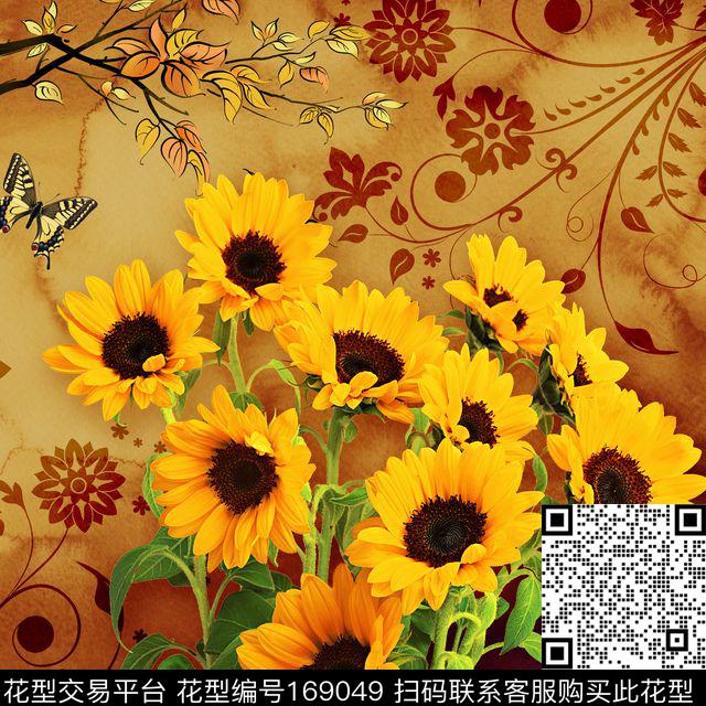 花卉向日葵植物数码印花花型下载（图片编号: 169049） - 瓦栏（Walan）
