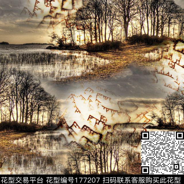 树黄昏感悟抽象数码印花花型下载（图片编号: 177207） - 瓦栏（Walan）