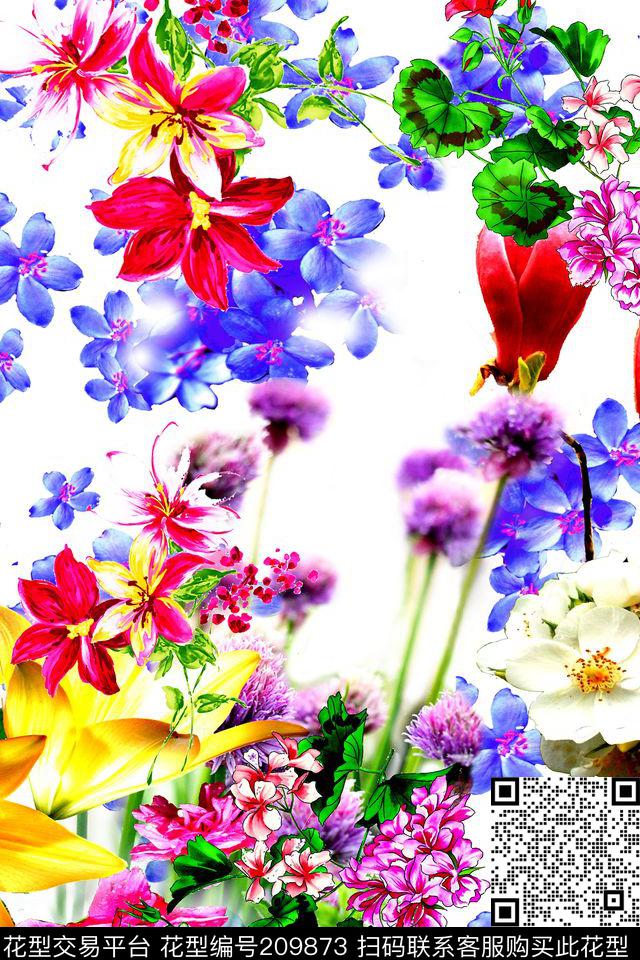 花朵花数码印花花型下载（图片编号: 209873） - 瓦栏（Walan）