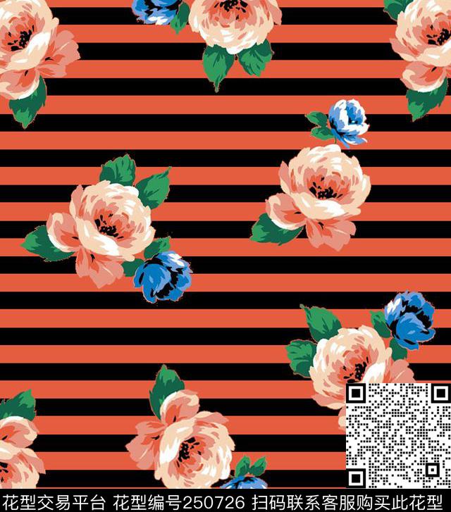 花卉条纹传统印花花型下载（图片编号: 250726） - 瓦栏（Walan）