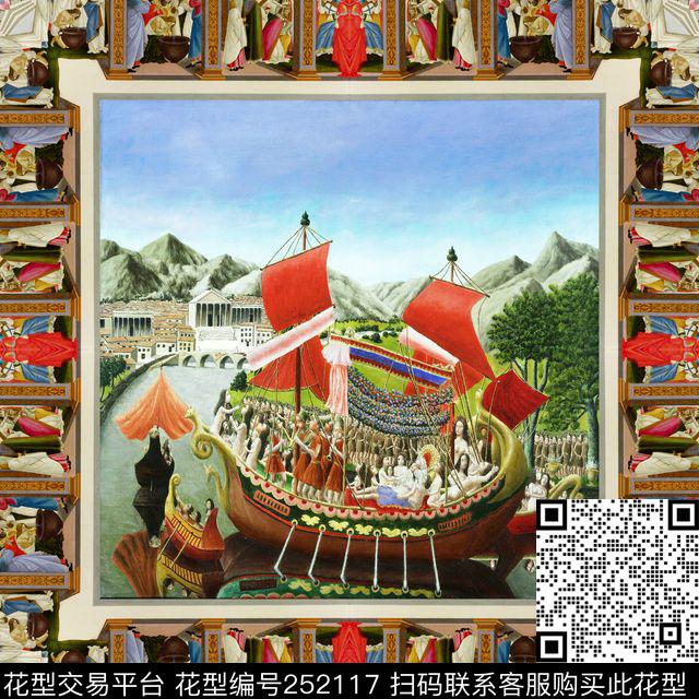 定位方巾油画宫廷欧式复古壁画知性方巾数码印花花型下载（图片编号: 252117） - 瓦栏（Walan）