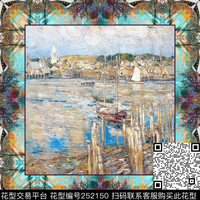 定位方巾油画方框知性方巾数码印花花型下载（图片编号: 252150） - 瓦栏（Walan）